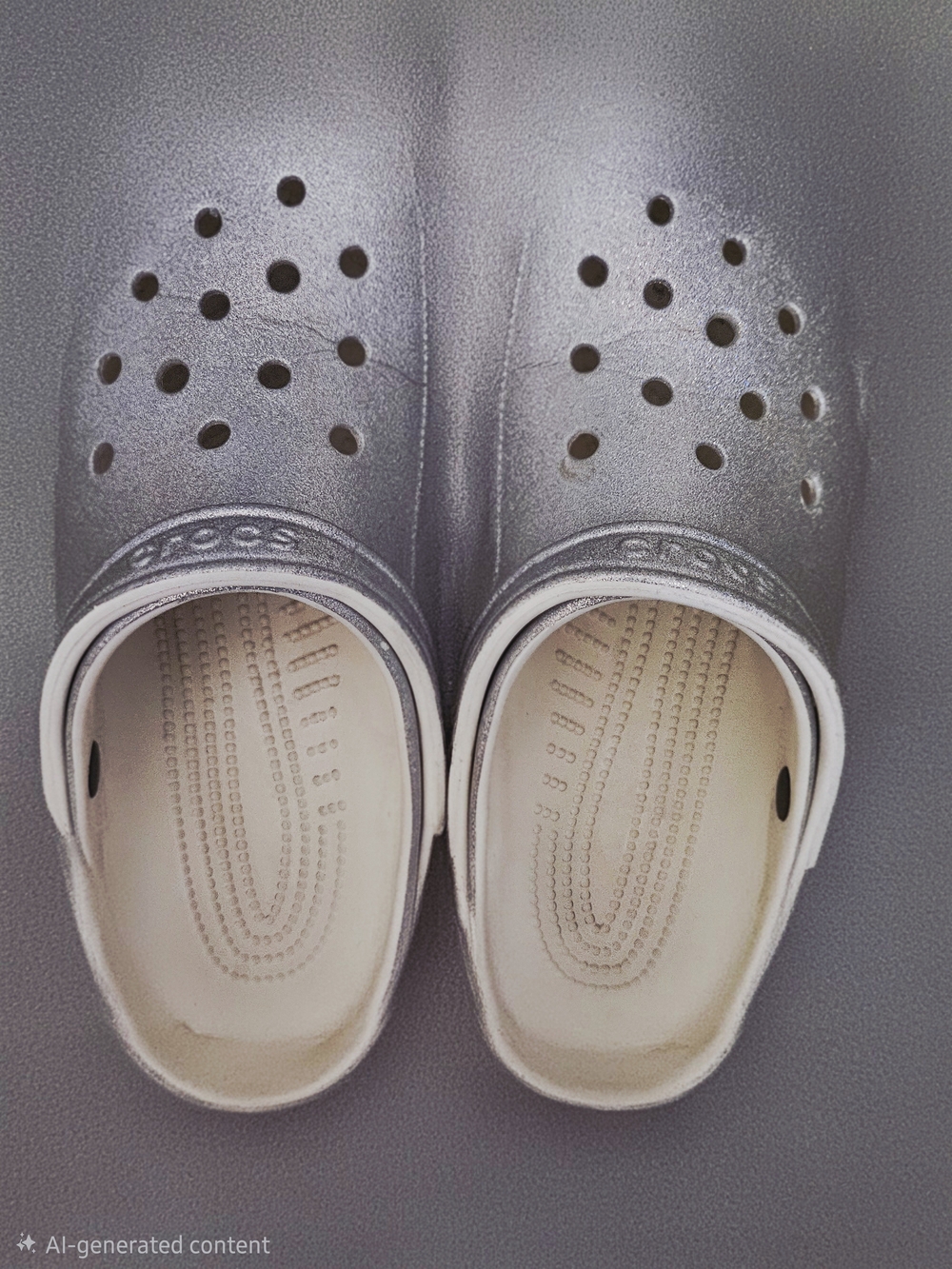 CROCS Metallic IRRIDESCENT Silver GLITTER Slip-On CROCS - Picture 4 of 6